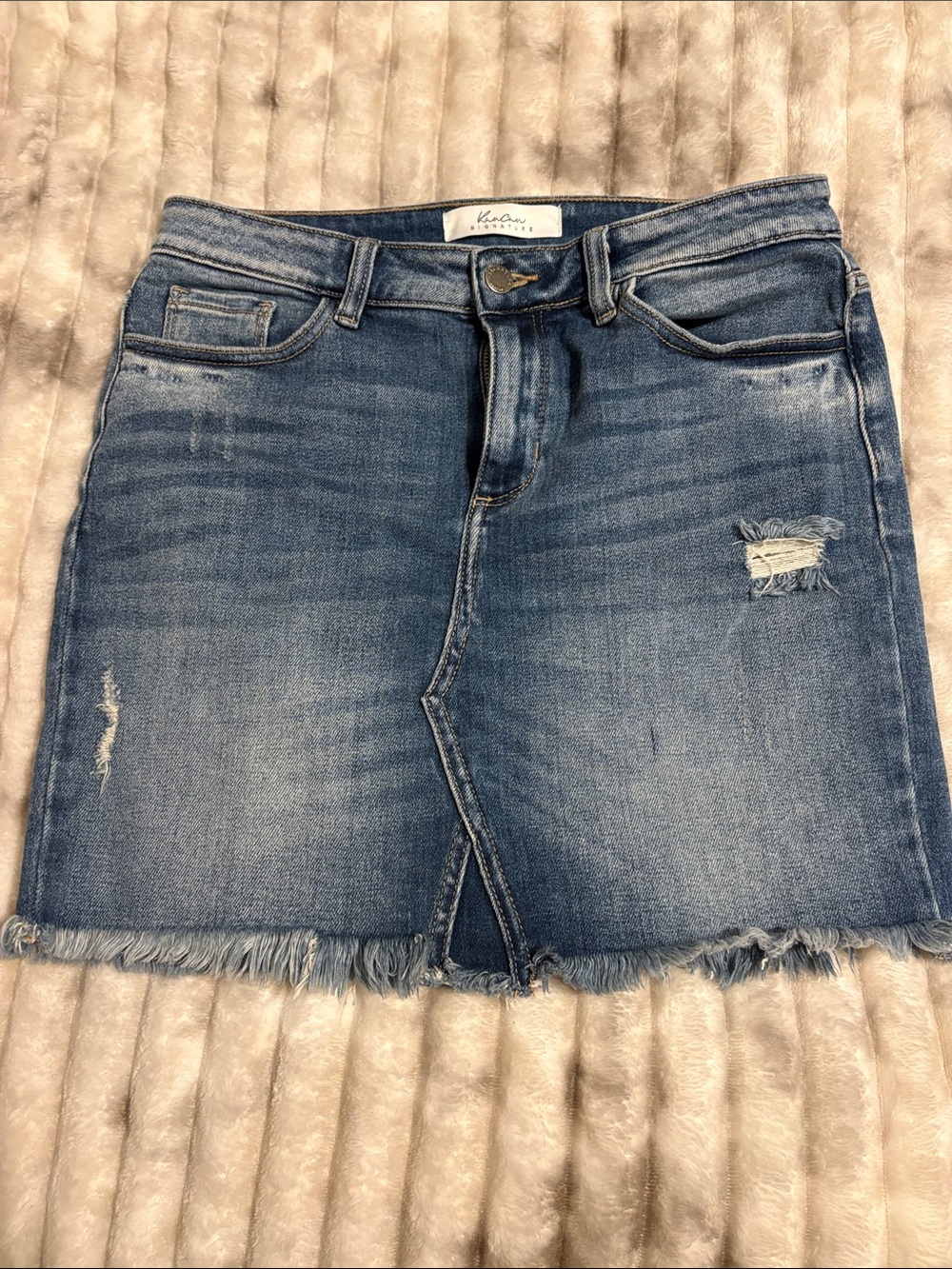 KanCan Light Blue Distressed Denim Mini Skirt
